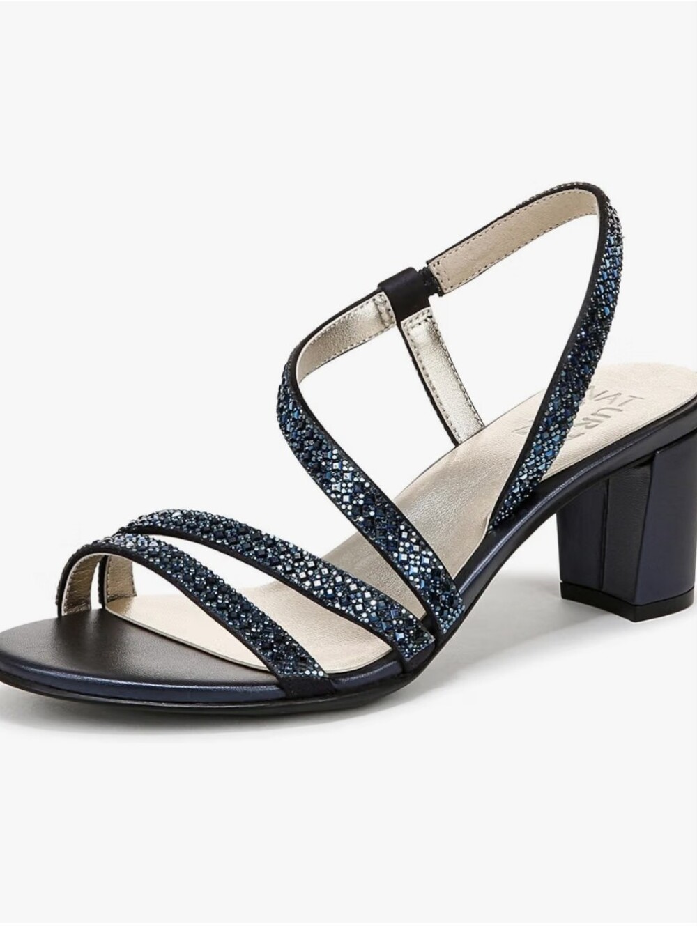 Naturaliser Vanessa Sparkly Strappy Mid-Heel Sandal in Black Size 7.5
